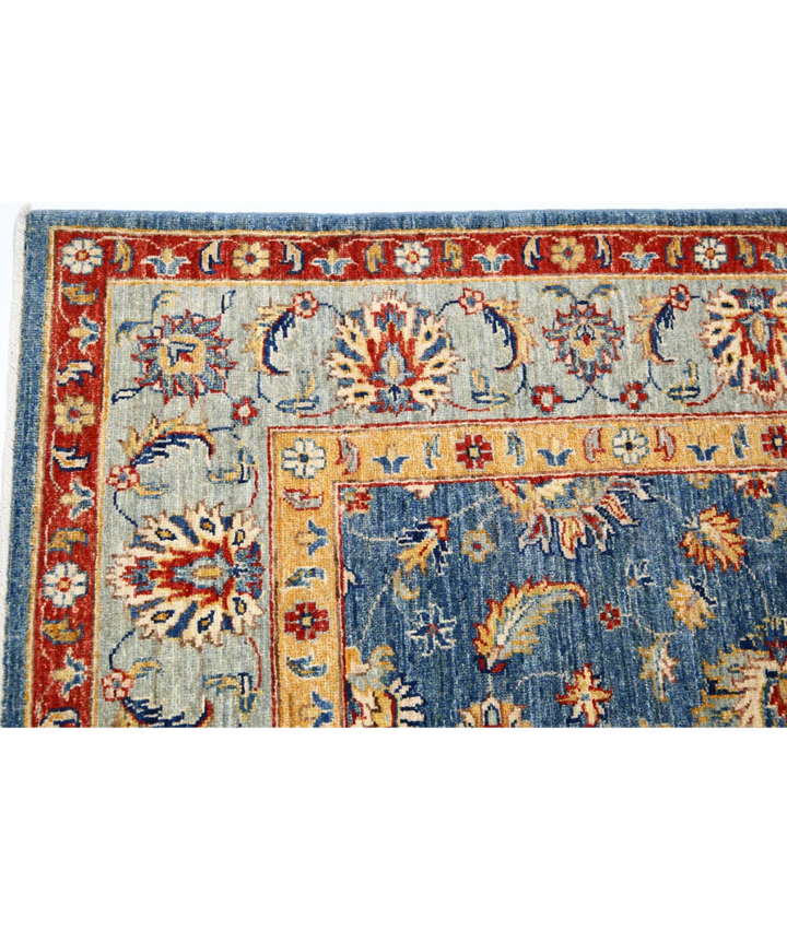 Blue Afghan Ziegler Rug 5'7" x 8'2" Hand-Knotted | No. AT13841