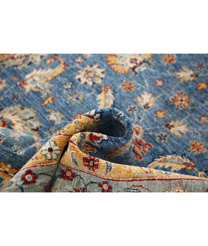 Blue Afghan Ziegler Rug 5'7" x 8'2" Hand-Knotted | No. AT13841
