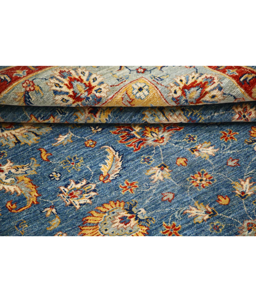 Blue Afghan Ziegler Rug 5' 7" x 8' 2" Hand-Knotted | No. AT90766