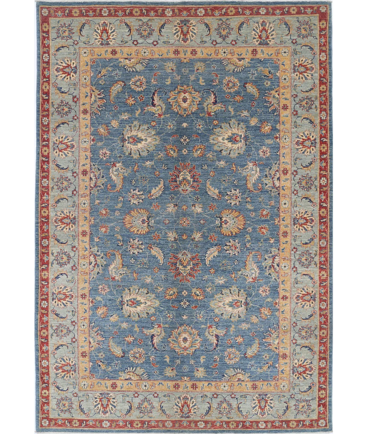 Blue Afghan Ziegler Rug 5' 7" x 8' 2" Hand-Knotted | No. AT90766