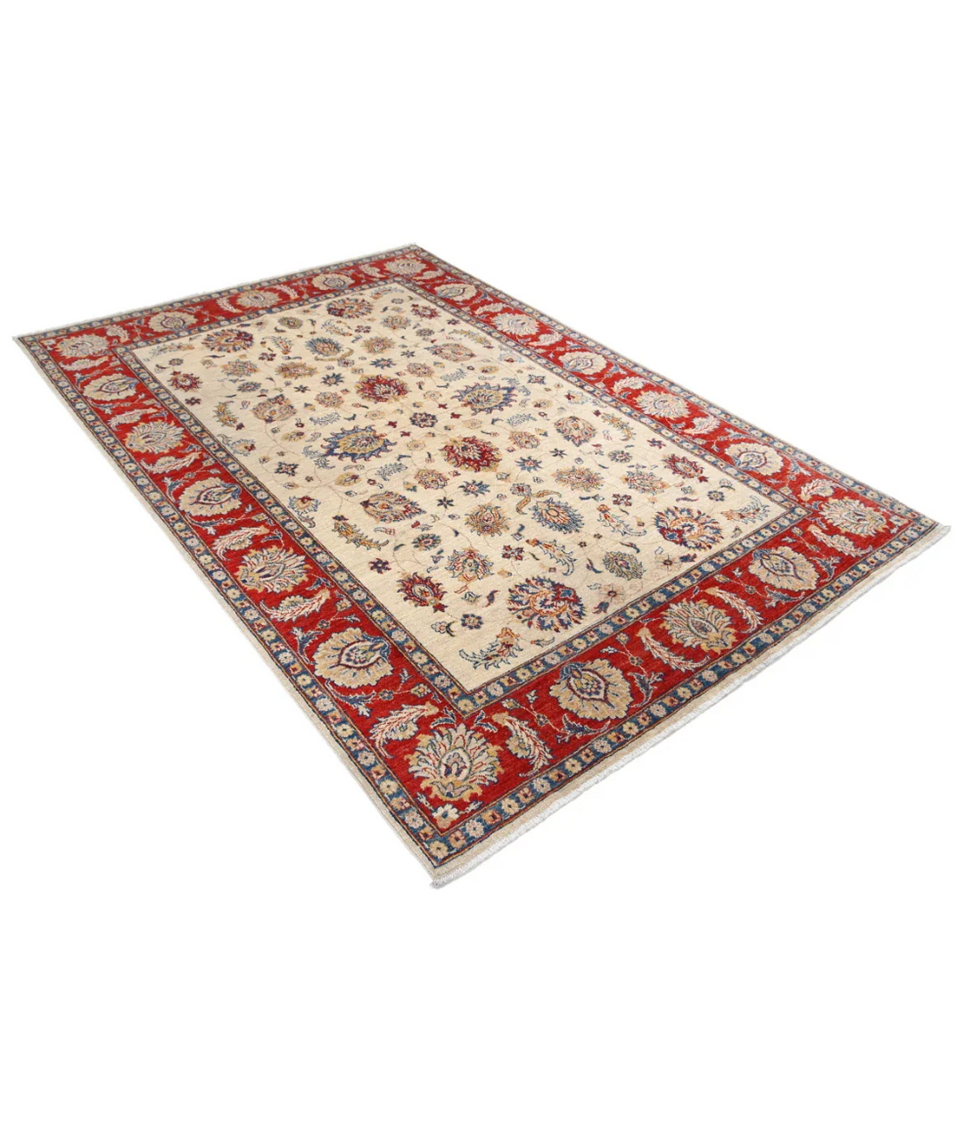 Ivory Afghan Ziegler Rug 5' 5" x 7' 11" Hand-Knotted reverse