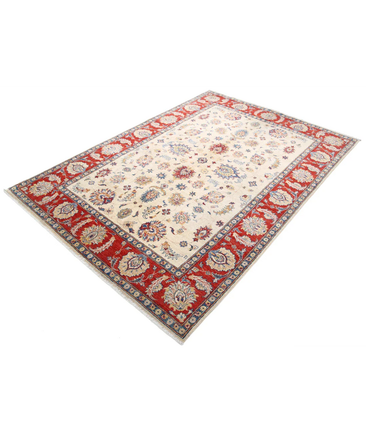 Ivory Afghan Ziegler Rug 5' 5" x 7' 11" Hand-Knotted texture
