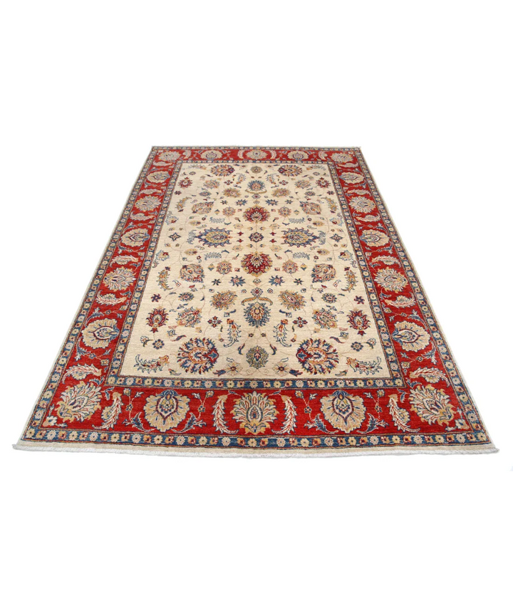 Ivory Afghan Ziegler Rug 5' 5" x 7' 11" Hand-Knotted field