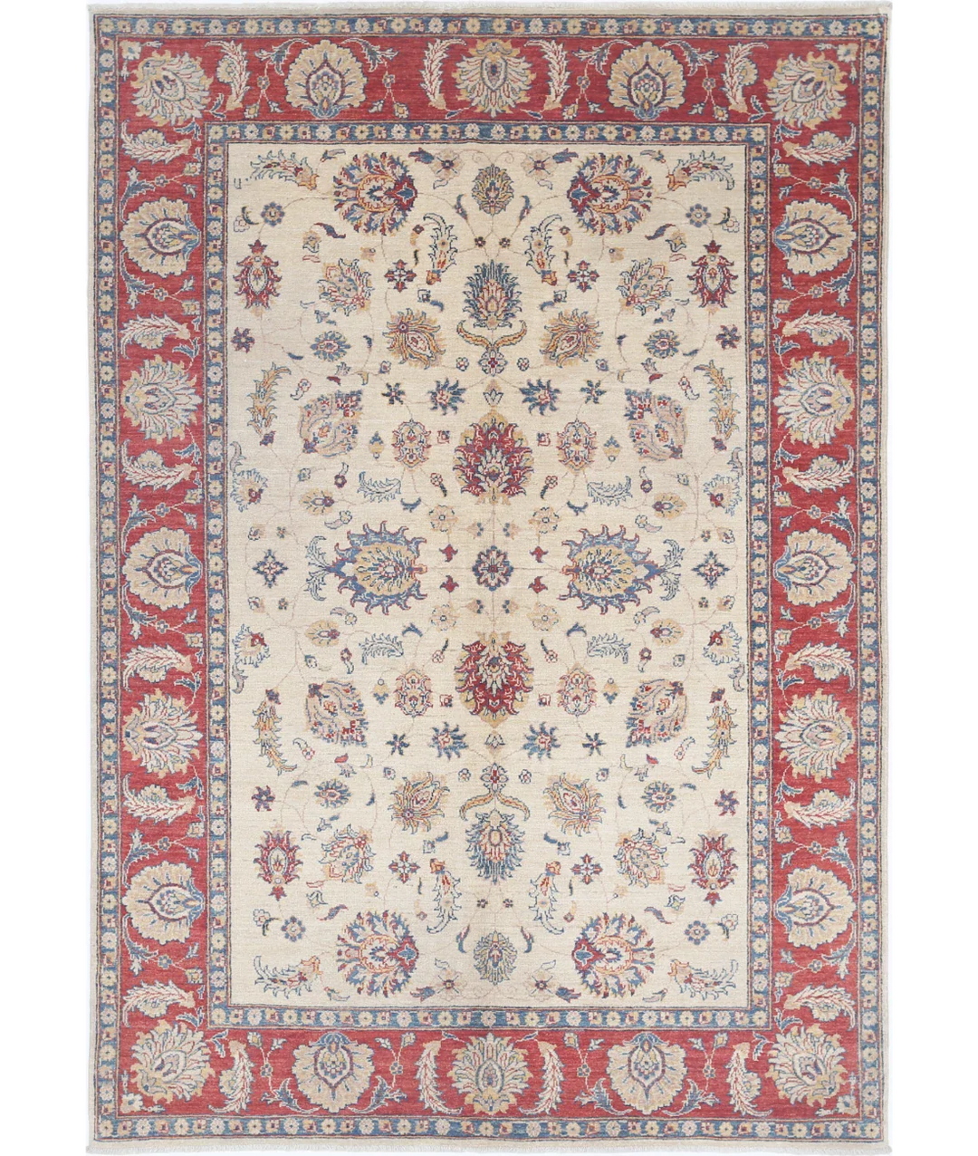 Ivory Afghan Ziegler Rug 5' 5" x 7' 11" Hand-Knotted