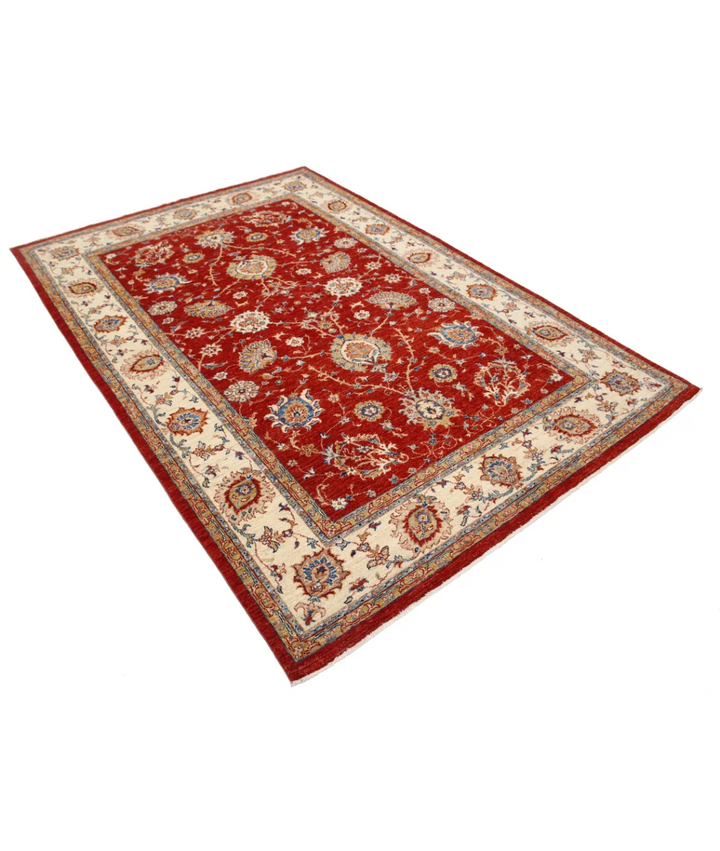 Red Afghan Ziegler Rug 5' 7" x 8' 0" Hand-Knotted | No. AT56199