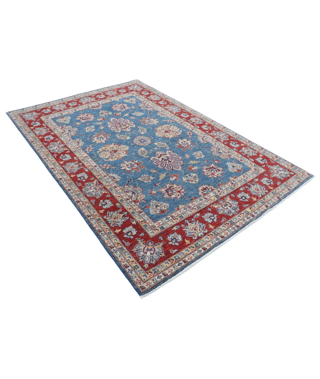 Blue Afghan Ziegler Rug 5' 4" x 7' 9" Hand-Knotted field