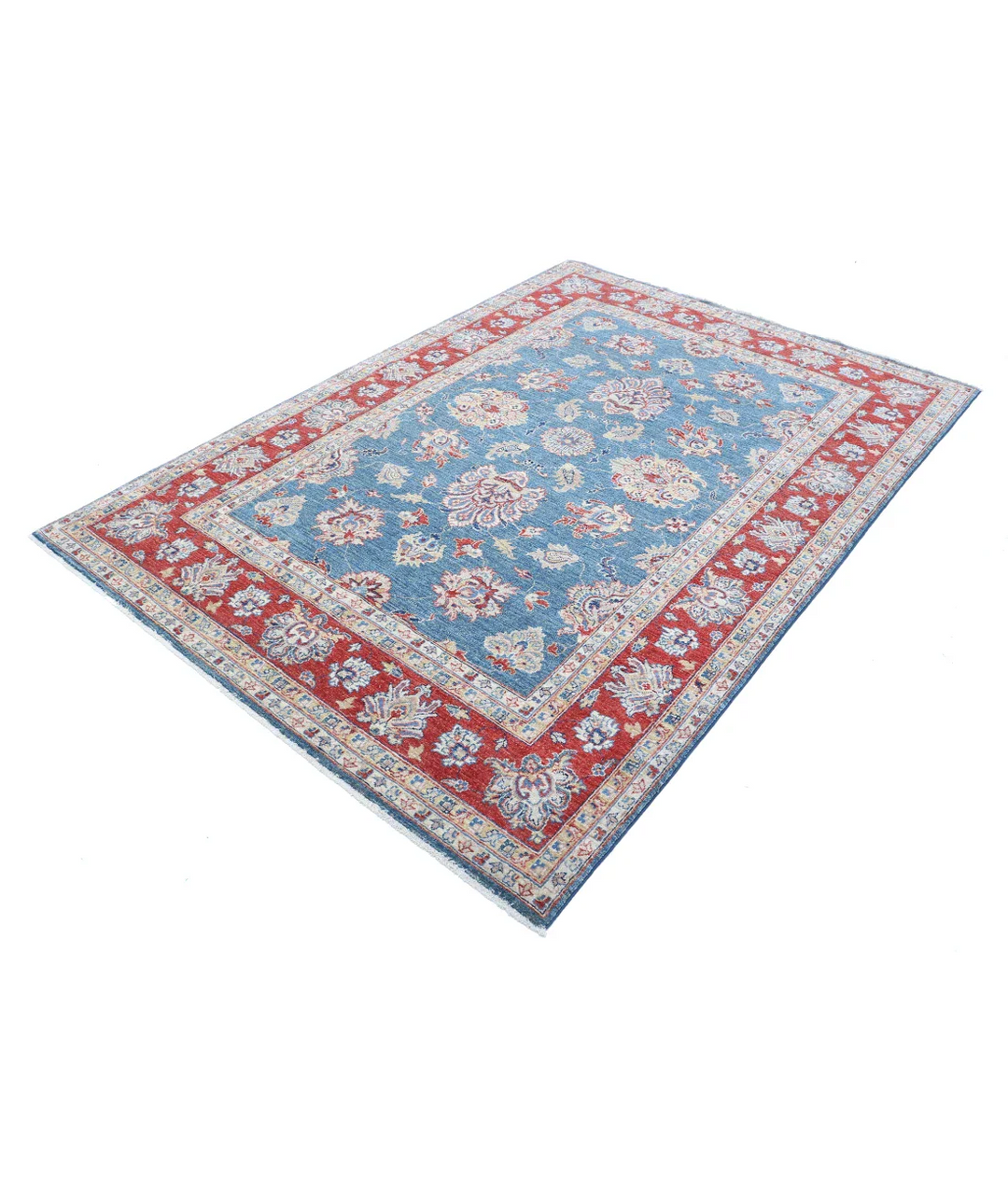 Blue Afghan Ziegler Rug 5' 4" x 7' 9" Hand-Knotted border