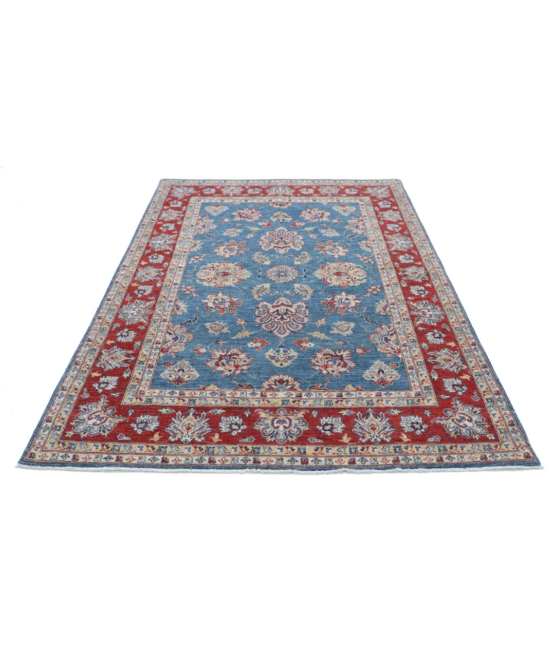 Blue Afghan Ziegler Rug 5' 4" x 7' 9" Hand-Knotted pattern