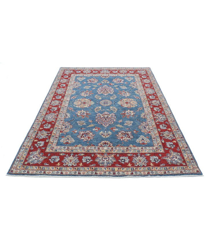 Blue Afghan Ziegler Rug 5' 4" x 7' 9" Hand-Knotted pattern