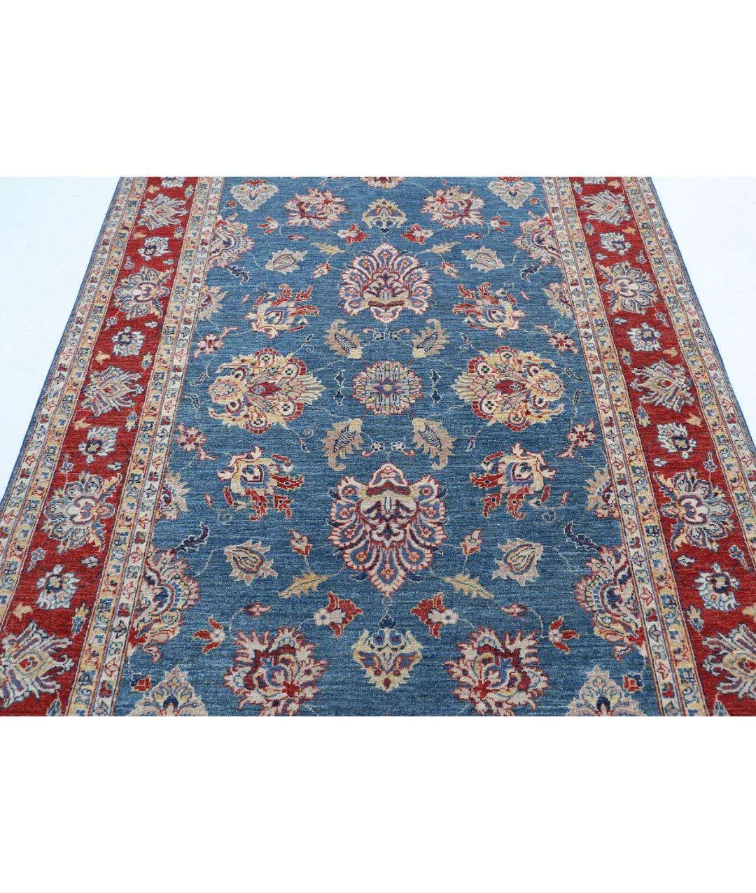 Blue Afghan Ziegler Rug 5' 4" x 7' 9" Hand-Knotted close-up