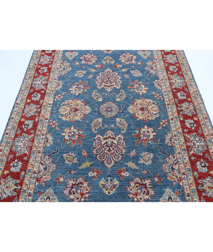 Blue Afghan Ziegler Rug 5' 4" x 7' 9" Hand-Knotted close-up