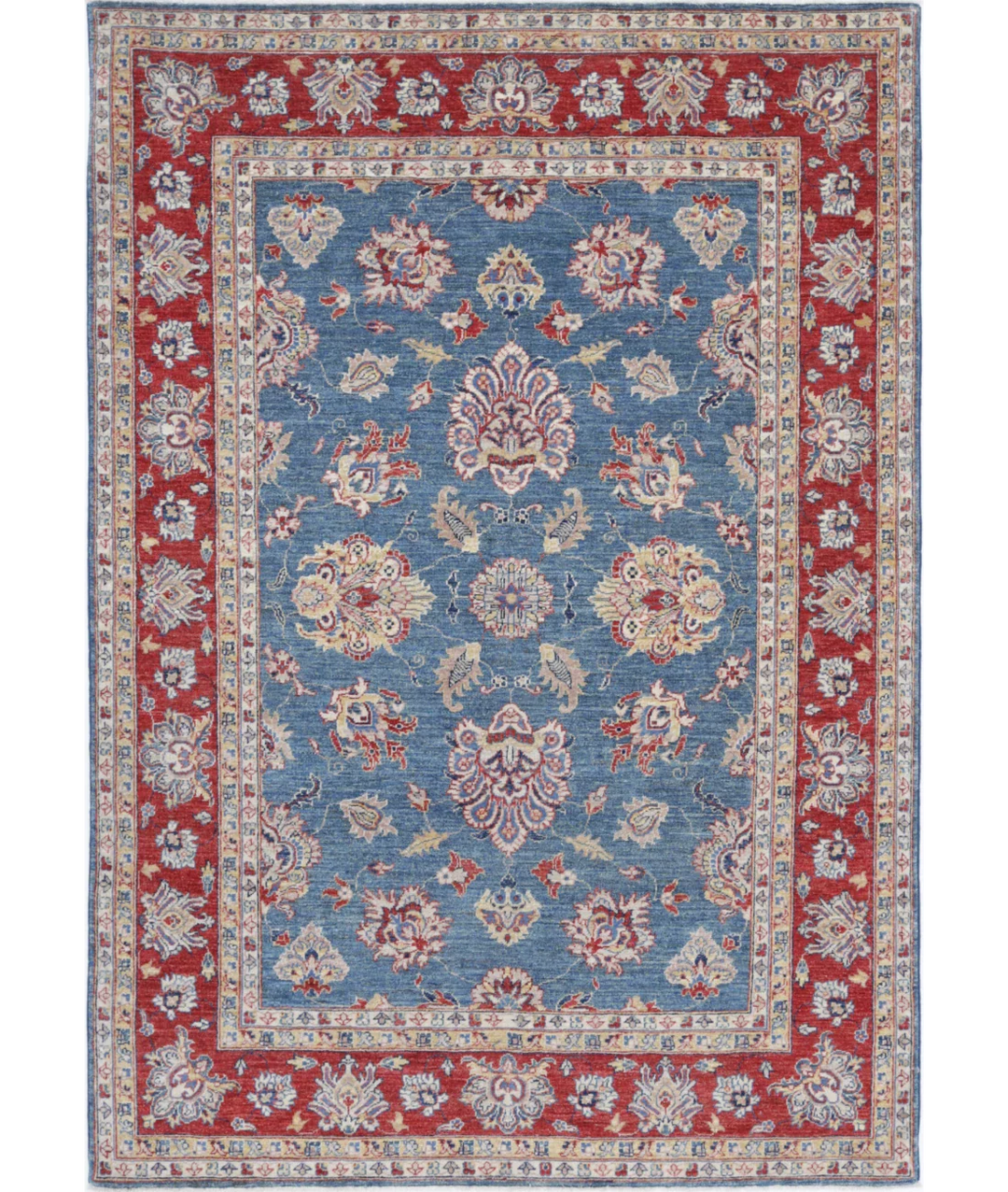 Blue Afghan Ziegler Rug 5' 4" x 7' 9" Hand-Knotted