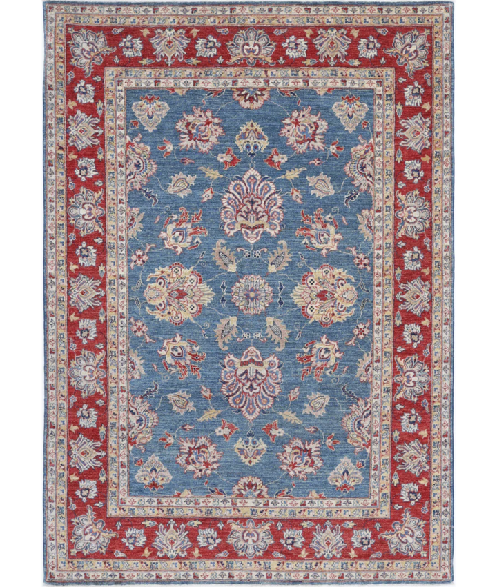 Blue Afghan Ziegler Rug 5' 4" x 7' 9" Hand-Knotted