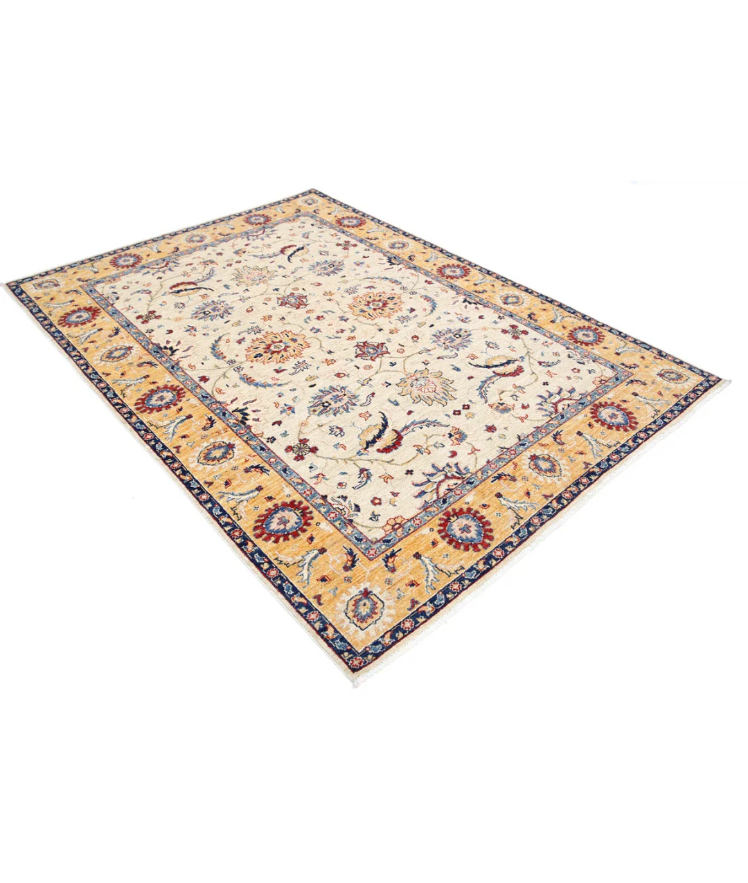 Ivory Afghan Ziegler Rug 5' 8" x 7' 10" Hand-Knotted reverse