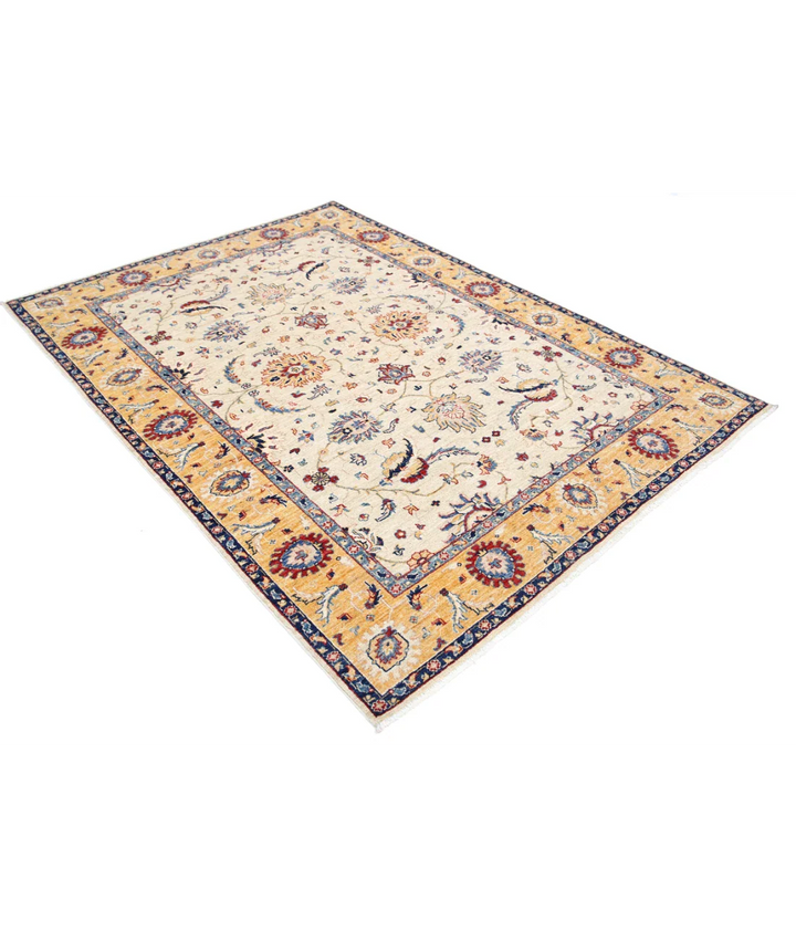 Ivory Afghan Ziegler Rug 5' 8" x 7' 10" Hand-Knotted reverse