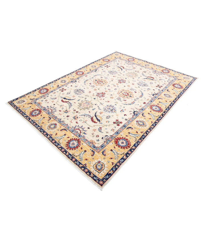 Ivory Afghan Ziegler Rug 5' 8" x 7' 10" Hand-Knotted texture