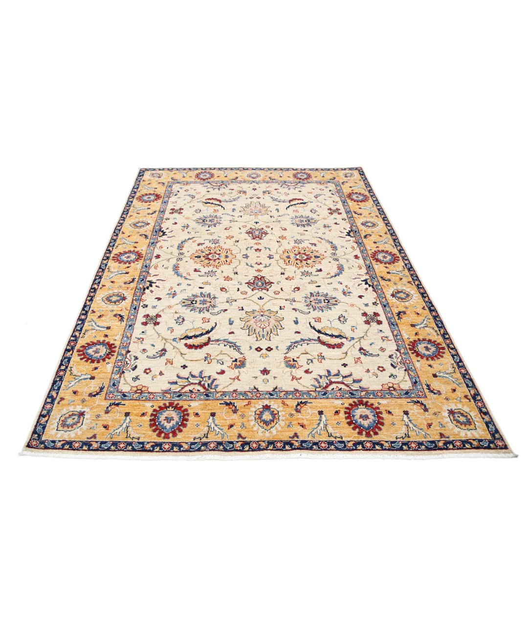 Ivory Afghan Ziegler Rug 5' 8" x 7' 10" Hand-Knotted field
