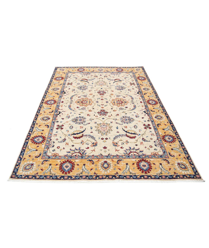Ivory Afghan Ziegler Rug 5' 8" x 7' 10" Hand-Knotted field