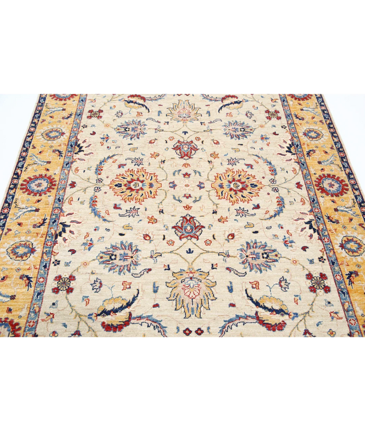 Ivory Afghan Ziegler Rug 5' 8" x 7' 10" Hand-Knotted border