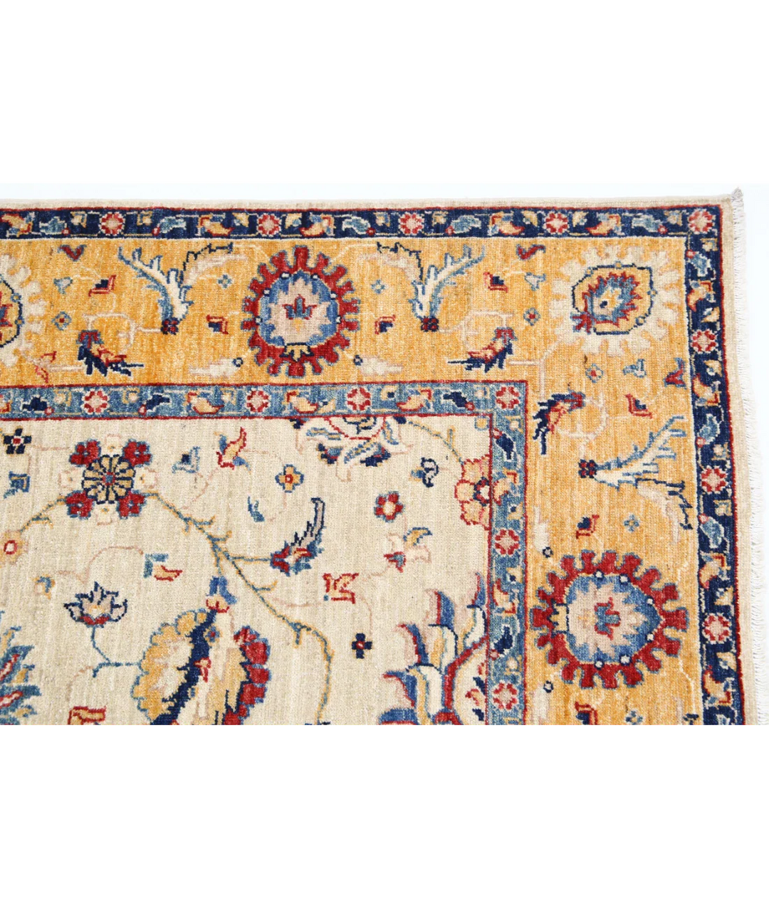 Ivory Afghan Ziegler Rug 5' 8" x 7' 10" Hand-Knotted pattern