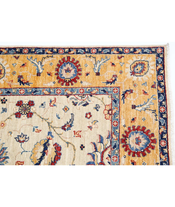 Ivory Afghan Ziegler Rug 5' 8" x 7' 10" Hand-Knotted pattern