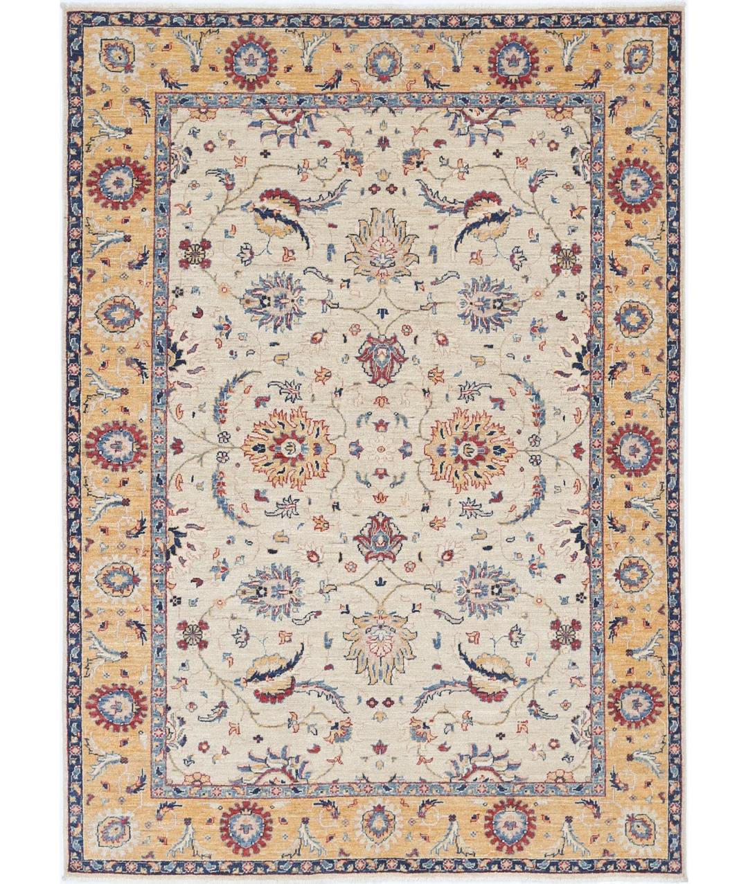 Ivory Afghan Ziegler Rug 5' 8" x 7' 10" Hand-Knotted