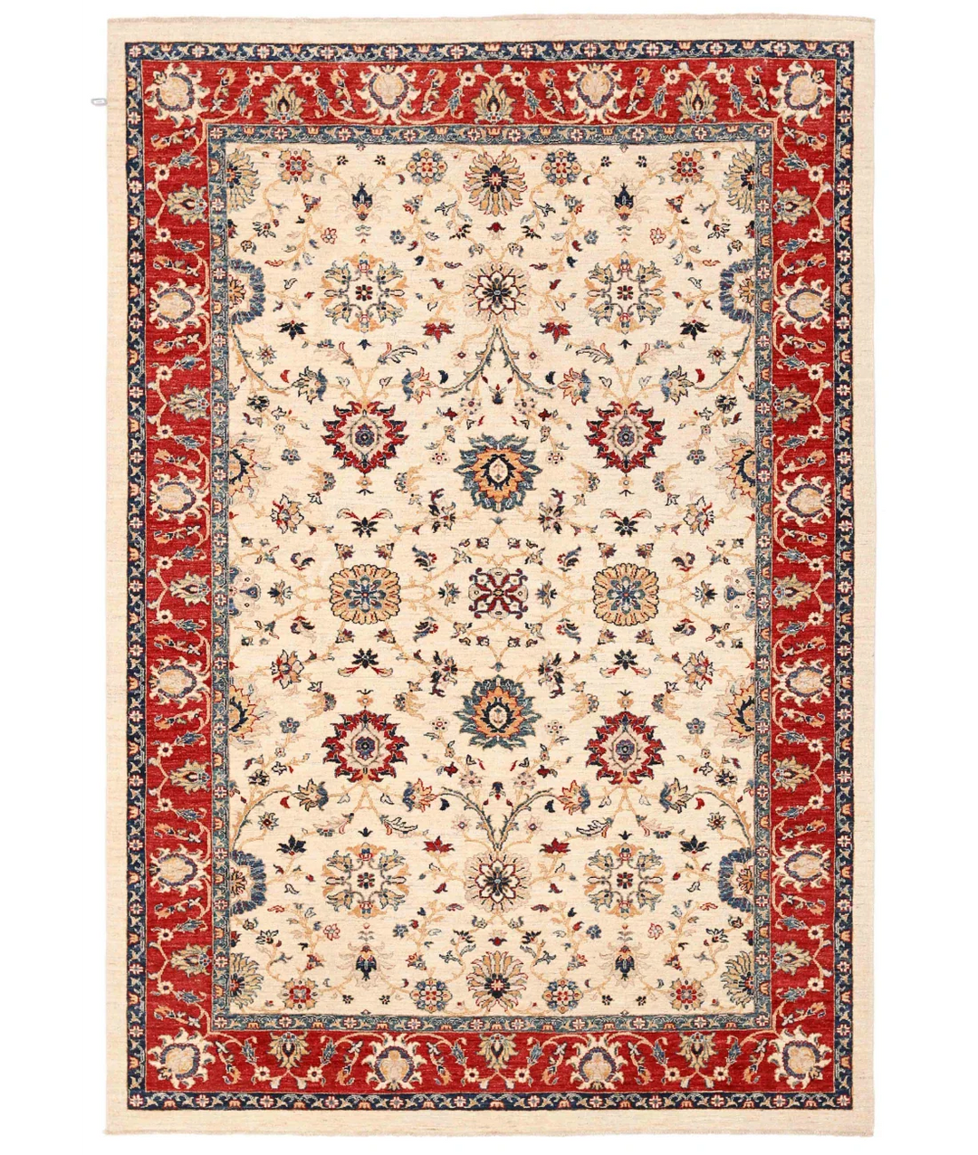 Ivory Afghan Ziegler Rug 6' 5" x 9' 5" Hand-Knotted