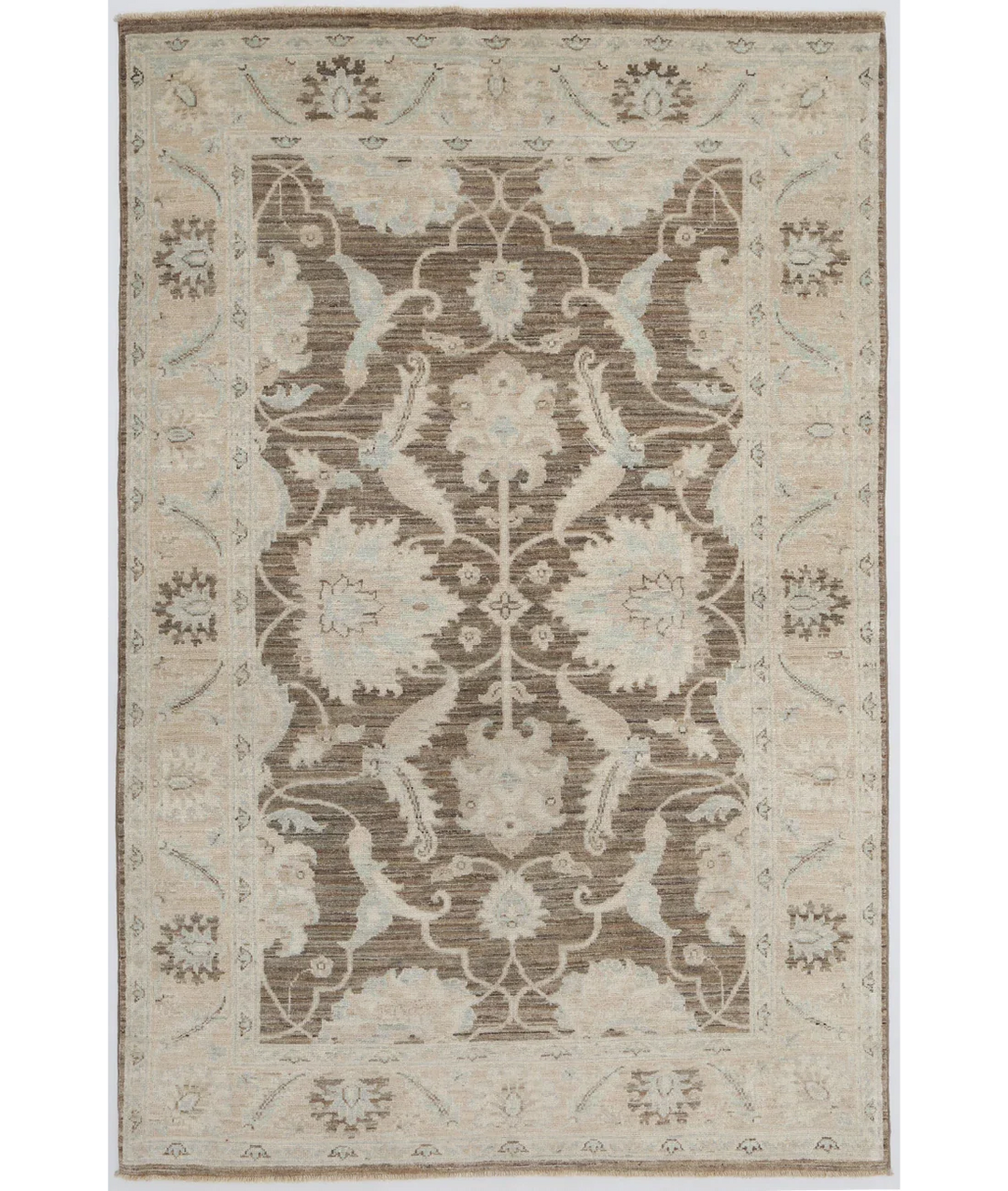 Brown Afghan Ziegler Rug 4' 0" x 6' 2" Hand-Knotted