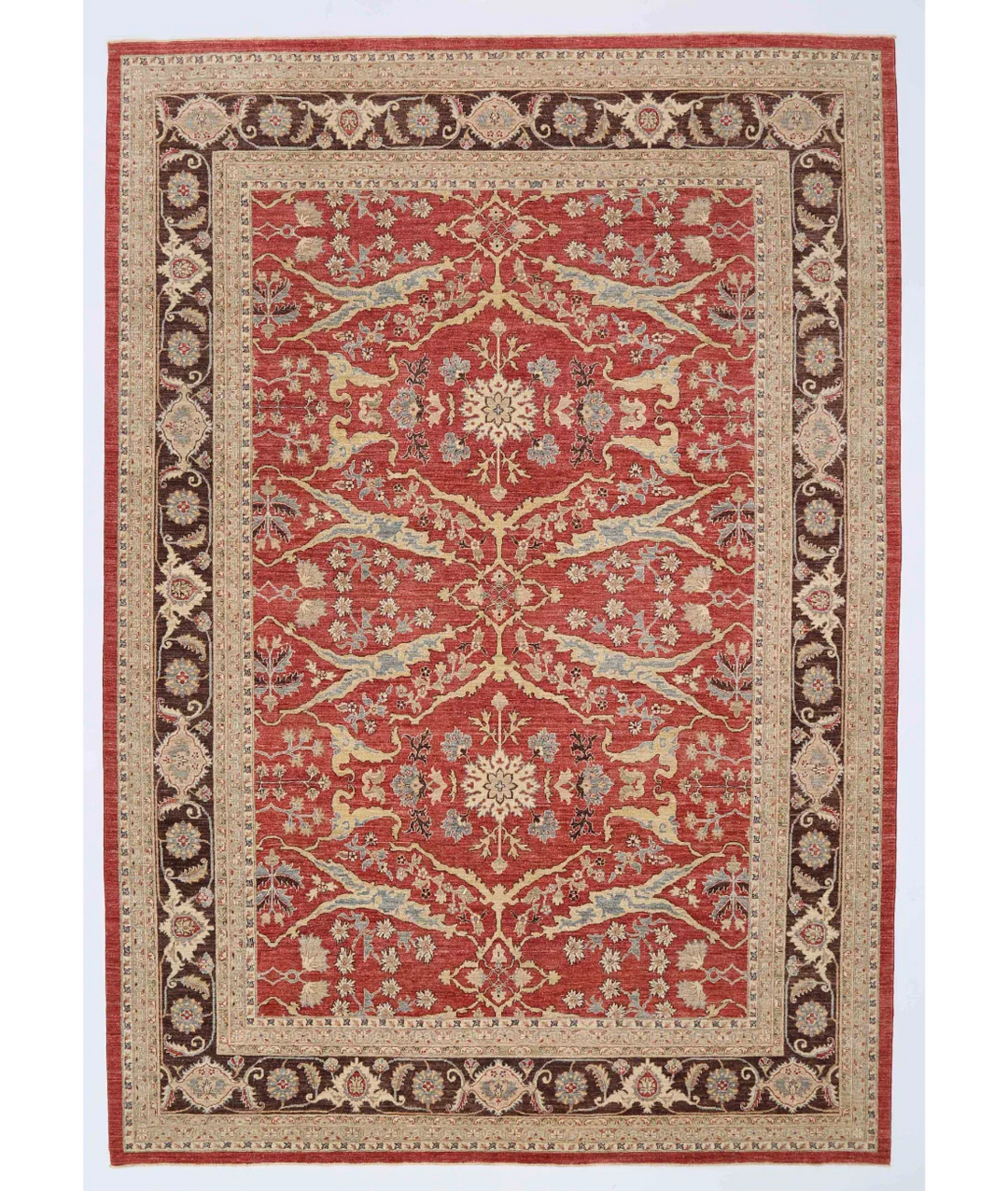 Rust Afghan Ziegler Rug 9' 9" x 13' 9" Hand-Knotted