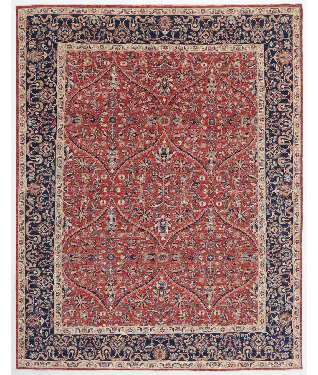 Red Afghan Ziegler Rug 9' 0" x 11' 7" Hand-Knotted