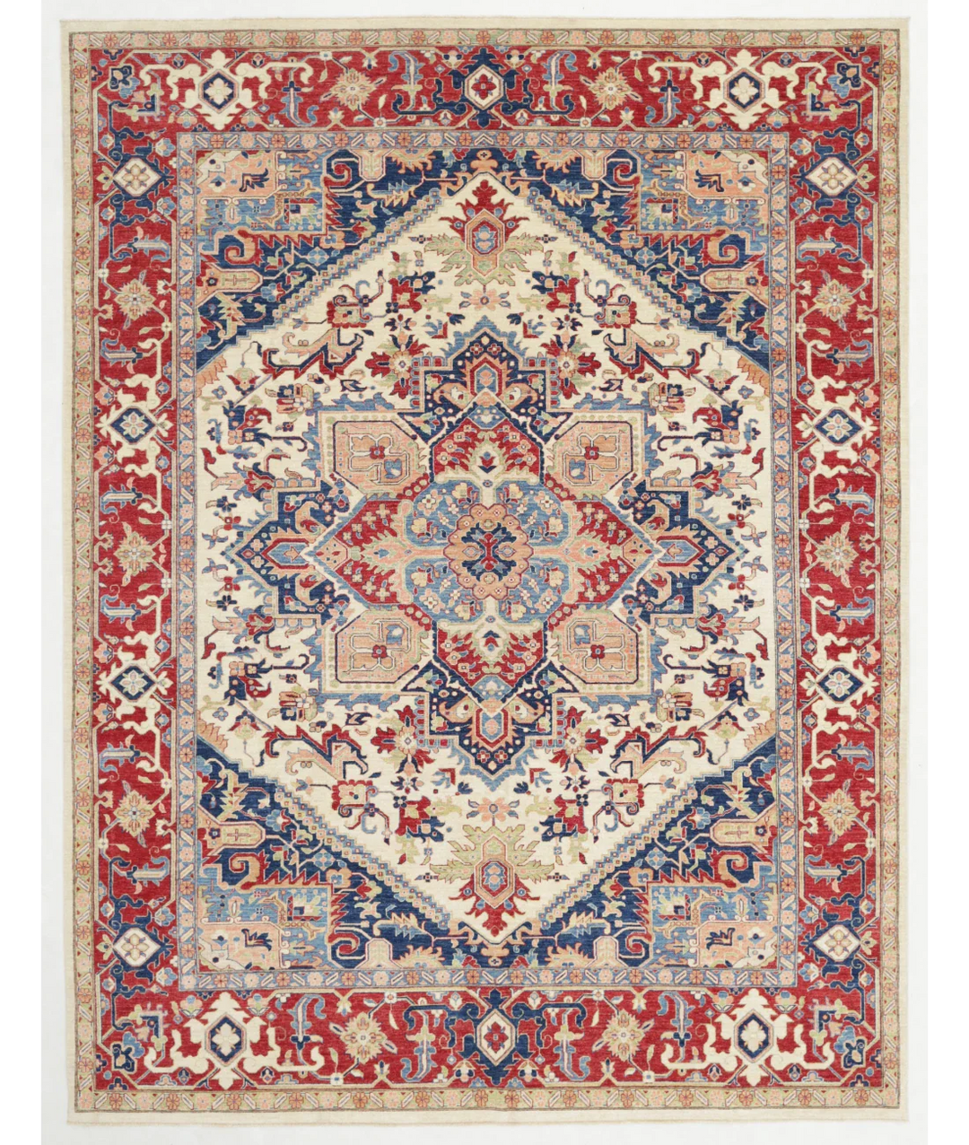 Ivory Afghan Ziegler Rug 9'11" x 13'0" Hand-Knotted