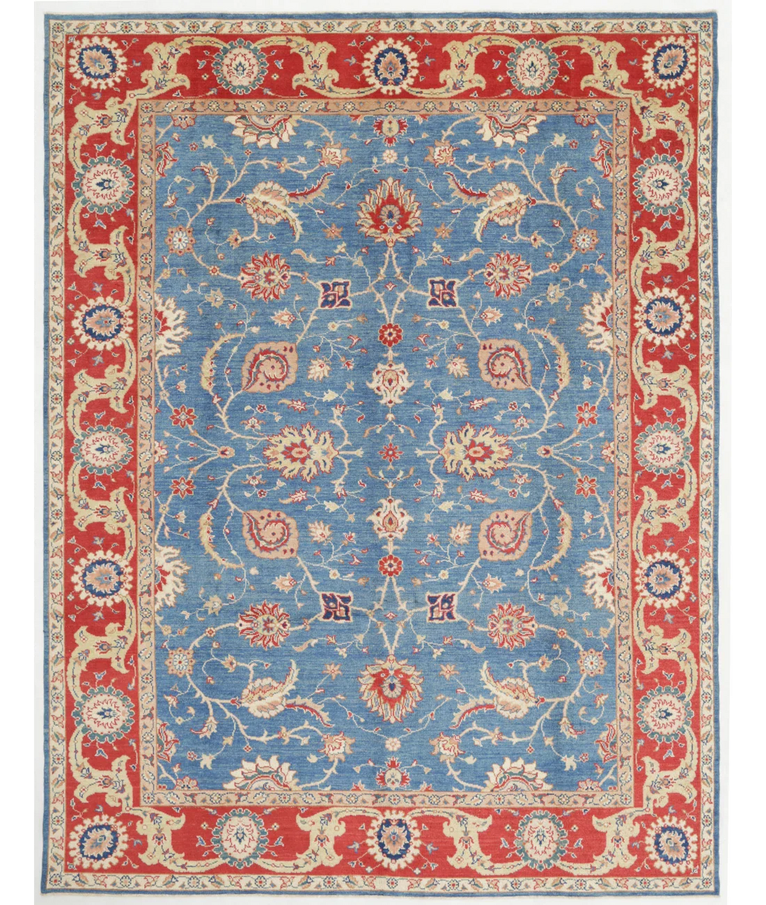Blue Afghan Ziegler Rug 9' 2" x 12' 0" Hand-Knotted