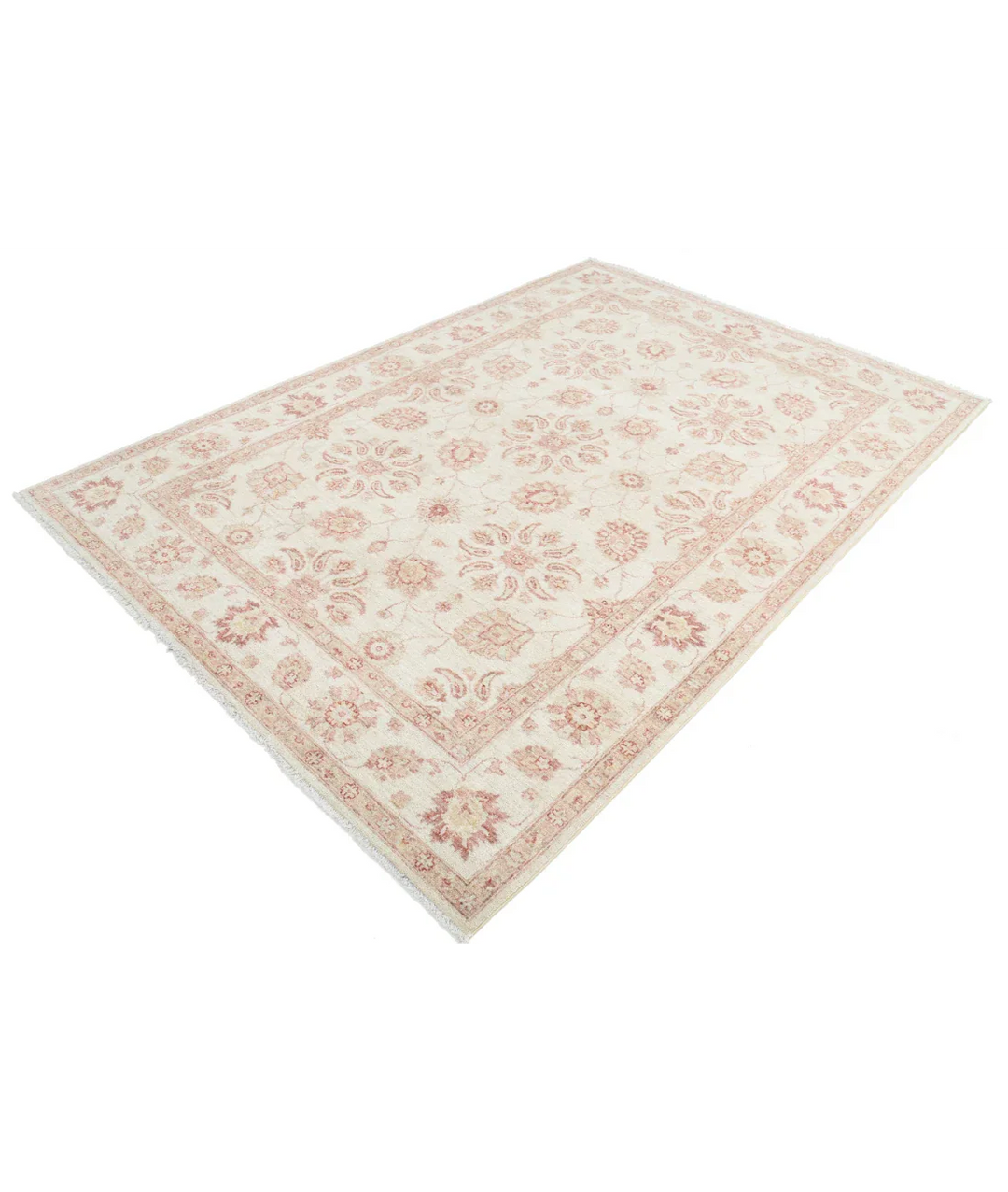 Ivory Afghan Ziegler Rug 6' 2" x 8' 10" Hand-Knotted border