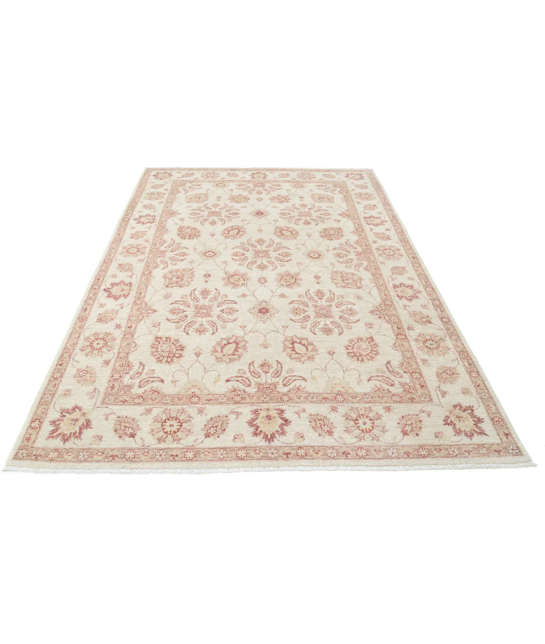 Ivory Afghan Ziegler Rug 6' 2" x 8' 10" Hand-Knotted pattern