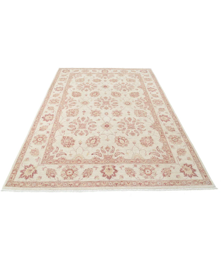 Ivory Afghan Ziegler Rug 6' 2" x 8' 10" Hand-Knotted pattern