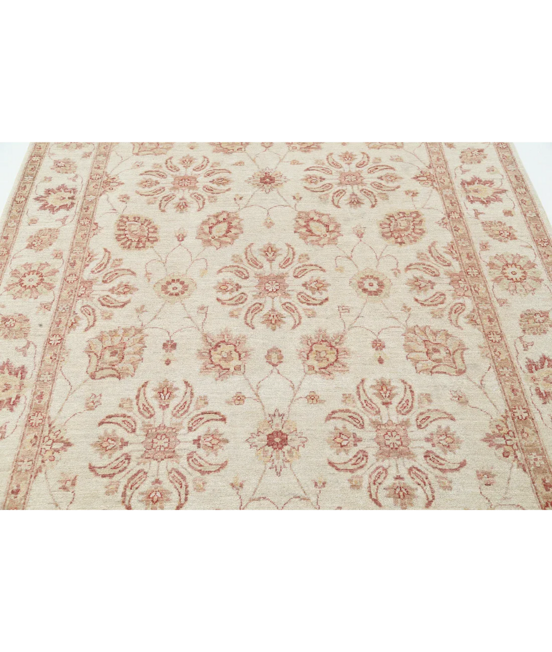 Ivory Afghan Ziegler Rug 6' 2" x 8' 10" Hand-Knotted close-up