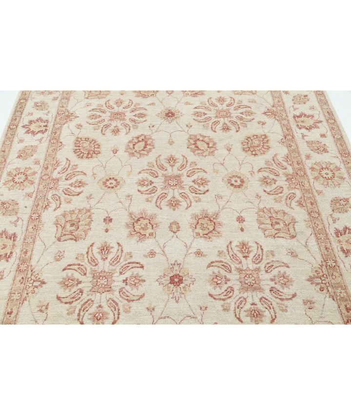 Ivory Afghan Ziegler Rug 6' 2" x 8' 10" Hand-Knotted close-up