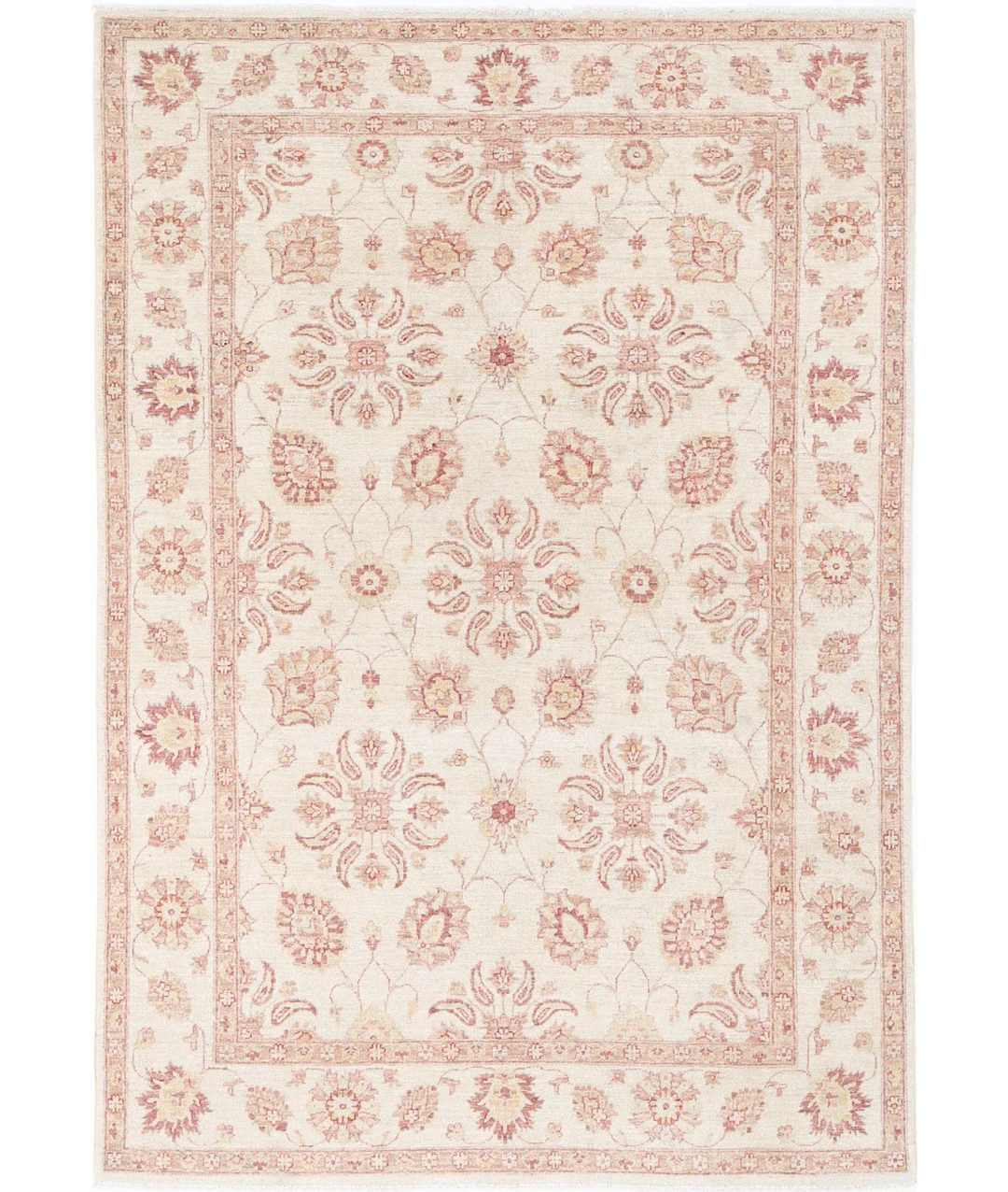 Ivory Afghan Ziegler Rug 6' 2" x 8' 10" Hand-Knotted