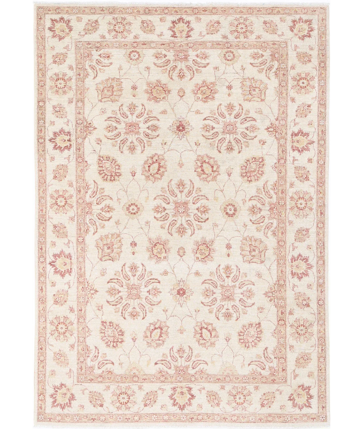 Ivory Afghan Ziegler Rug 6' 2" x 8' 10" Hand-Knotted