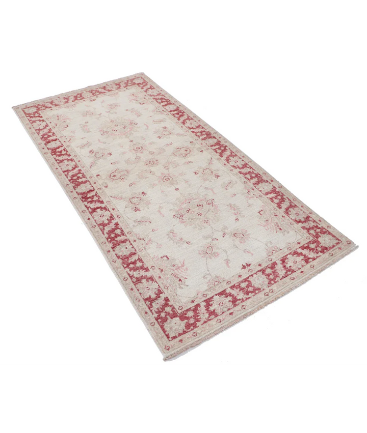 Ivory Afghan Ziegler Rug 3' 3" x 6' 5" Hand-Knotted field