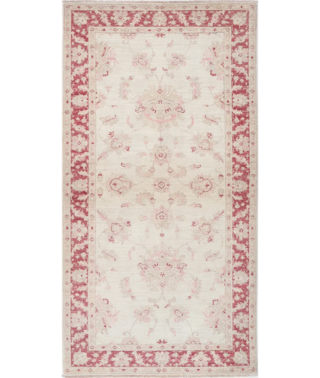 Ivory Afghan Ziegler Rug 3' 3" x 6' 5" Hand-Knotted
