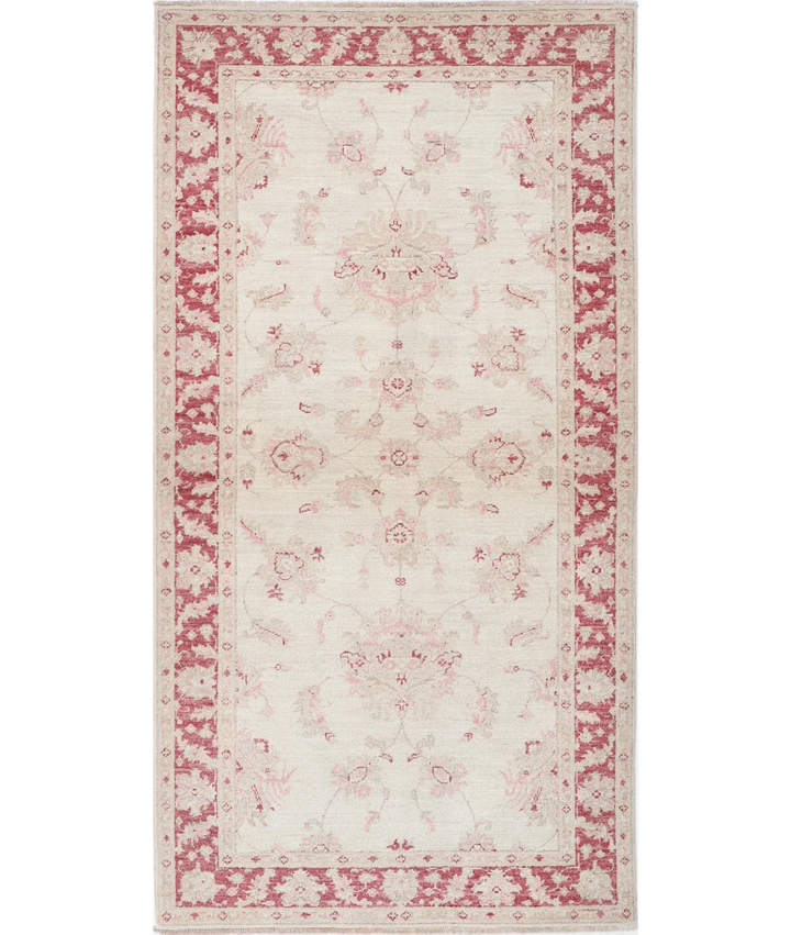 Ivory Afghan Ziegler Rug 3' 3" x 6' 5" Hand-Knotted