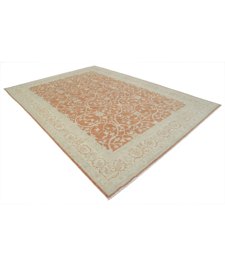 Orange Afghan Ziegler Rug 8' 0" x 11' 2" Hand-Knotted border