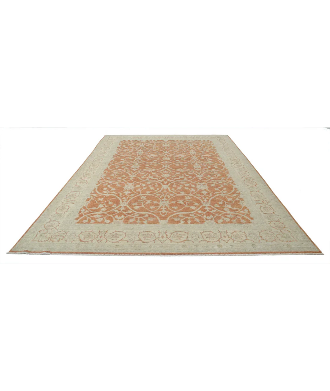 Orange Afghan Ziegler Rug 8' 0" x 11' 2" Hand-Knotted close-up
