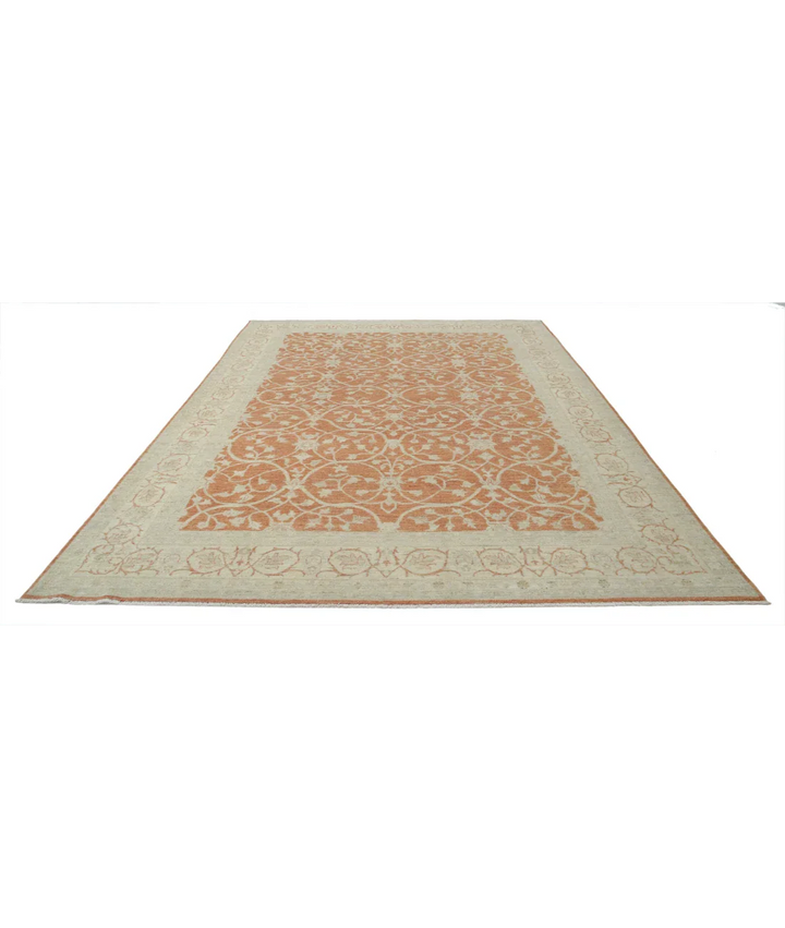 Orange Afghan Ziegler Rug 8' 0" x 11' 2" Hand-Knotted close-up
