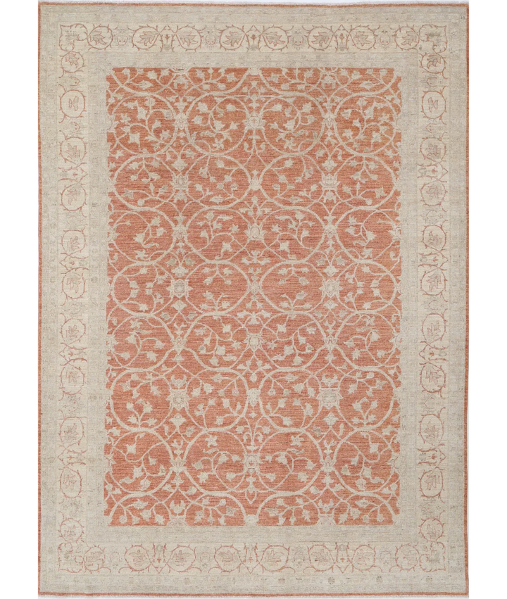 Orange Afghan Ziegler Rug 8' 0" x 11' 2" Hand-Knotted