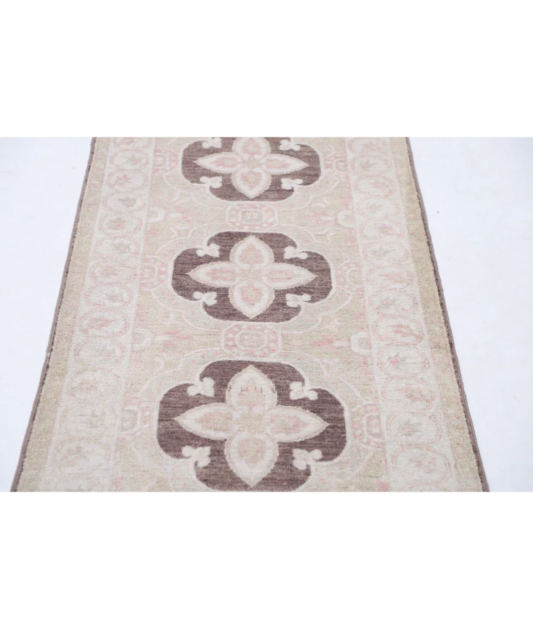 Brown Afghan Ziegler Rug 2' 7" x 9' 8" Hand-Knotted close-up