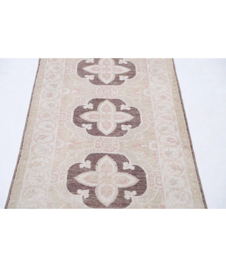 Brown Afghan Ziegler Rug 2' 7" x 9' 8" Hand-Knotted close-up