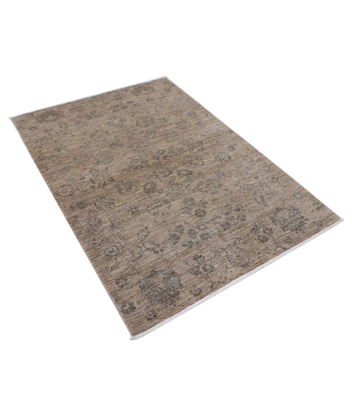 Brown Afghan Ziegler Rug 4' 0" x 5' 7" Hand-Knotted field
