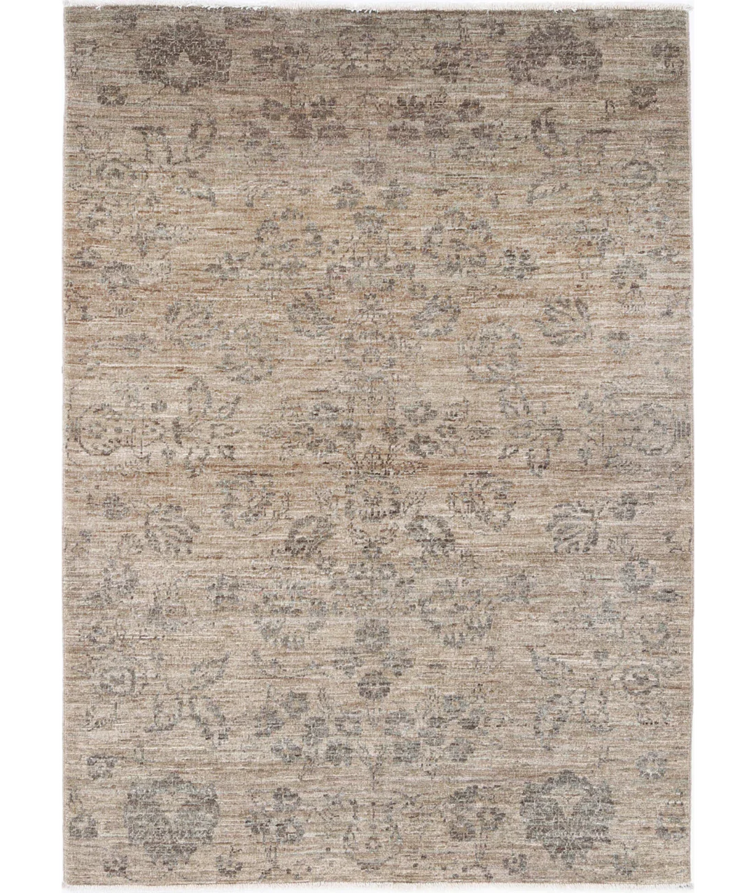 Brown Afghan Ziegler Rug 4' 0" x 5' 7" Hand-Knotted